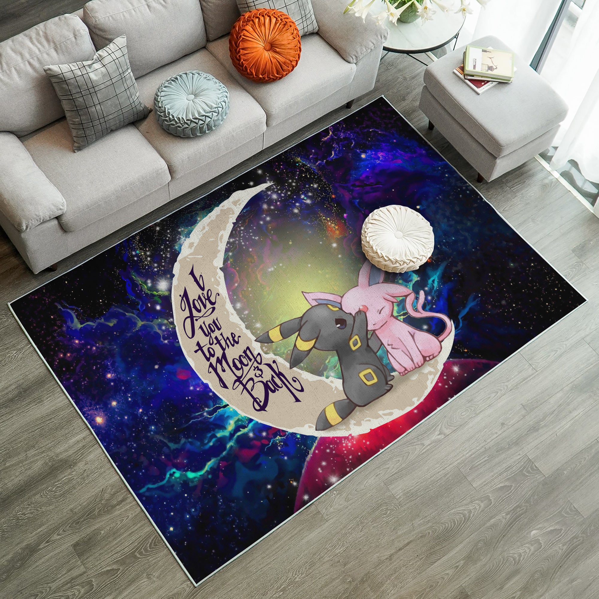 Pokemon Couple Espeon Umbreon Love You To The Moon Galaxy Carpet Rug Home Room Decor