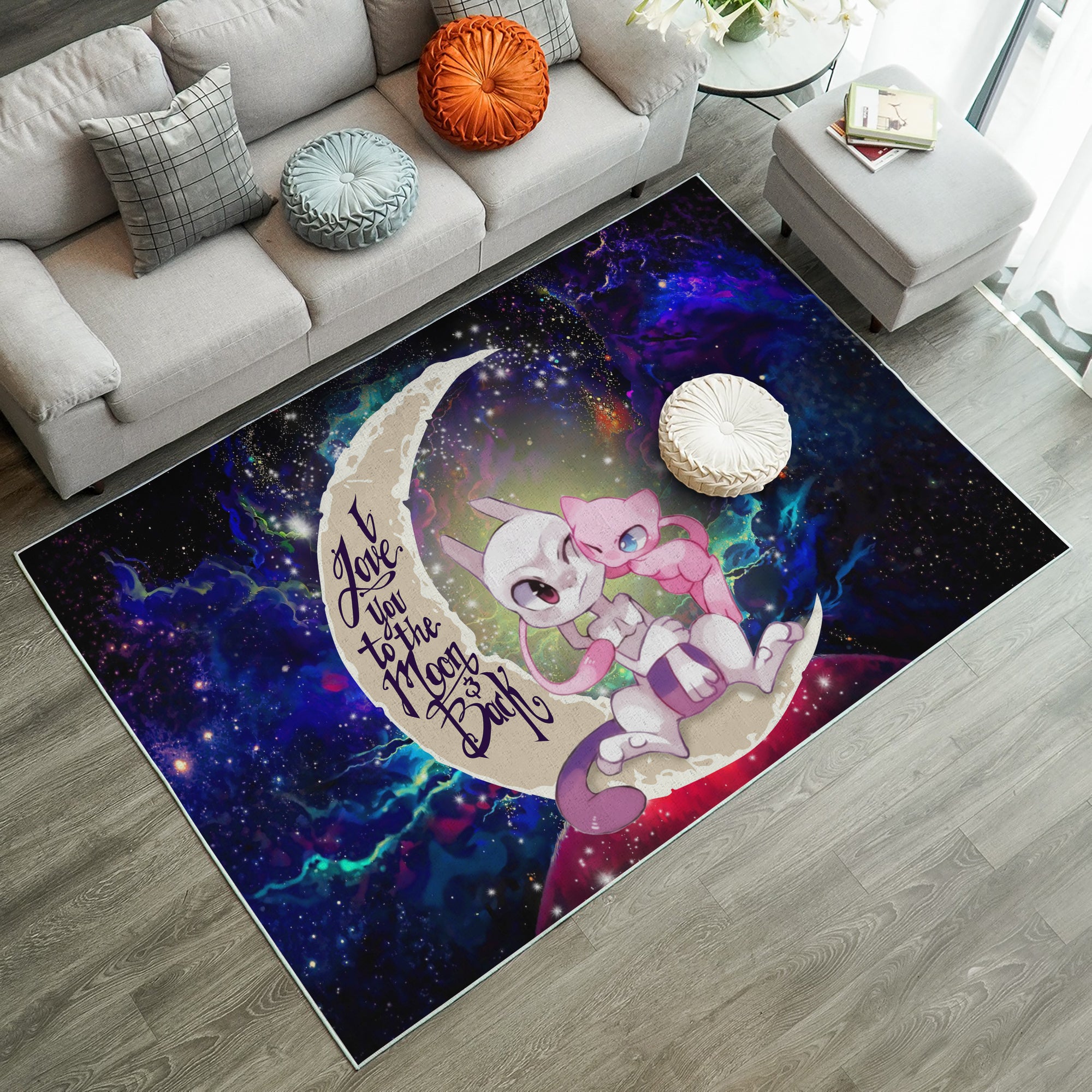 Pokemon Couple Mew Mewtwo Love You To The Moon Galaxy Carpet Rug Home Room Decor