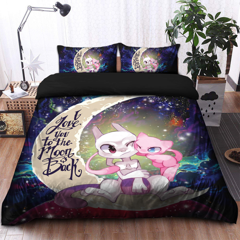 Pokemon Couple Mew Mewtwo Love You To The Moon Galaxy Bedding Set Duvet Cover And 2 Pillowcases