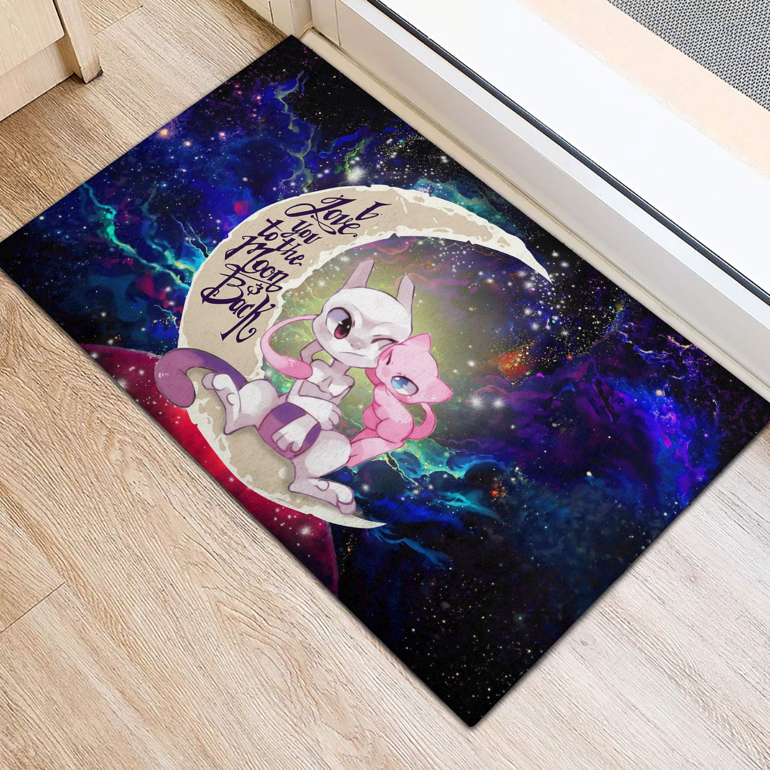 Pokemon Couple Mew Mewtwo Love You To The Moon Galaxy Back Door Mats Home Decor