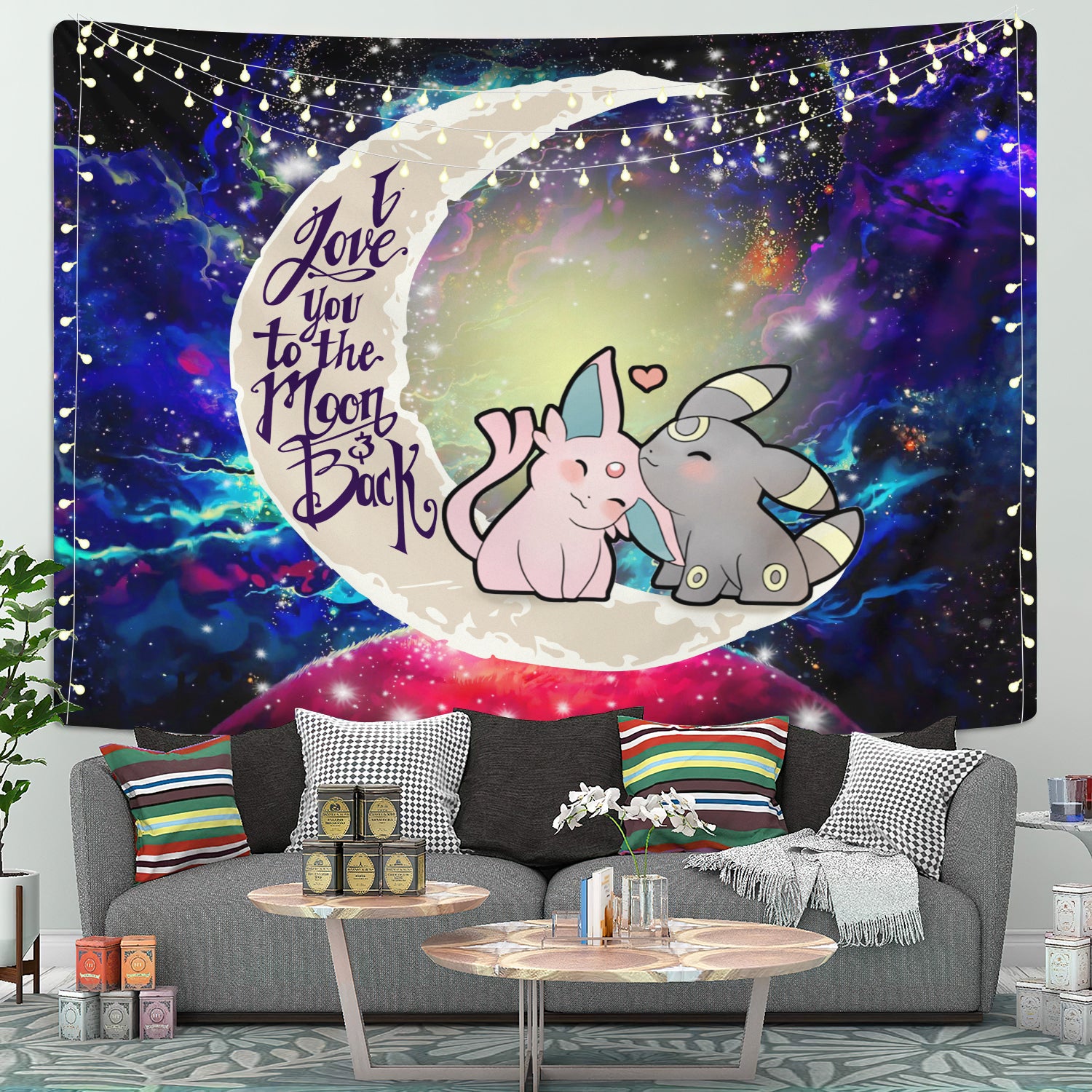 Pokemon Espeon Umbreon Love You To The Moon Galaxy Tapestry Room Decor