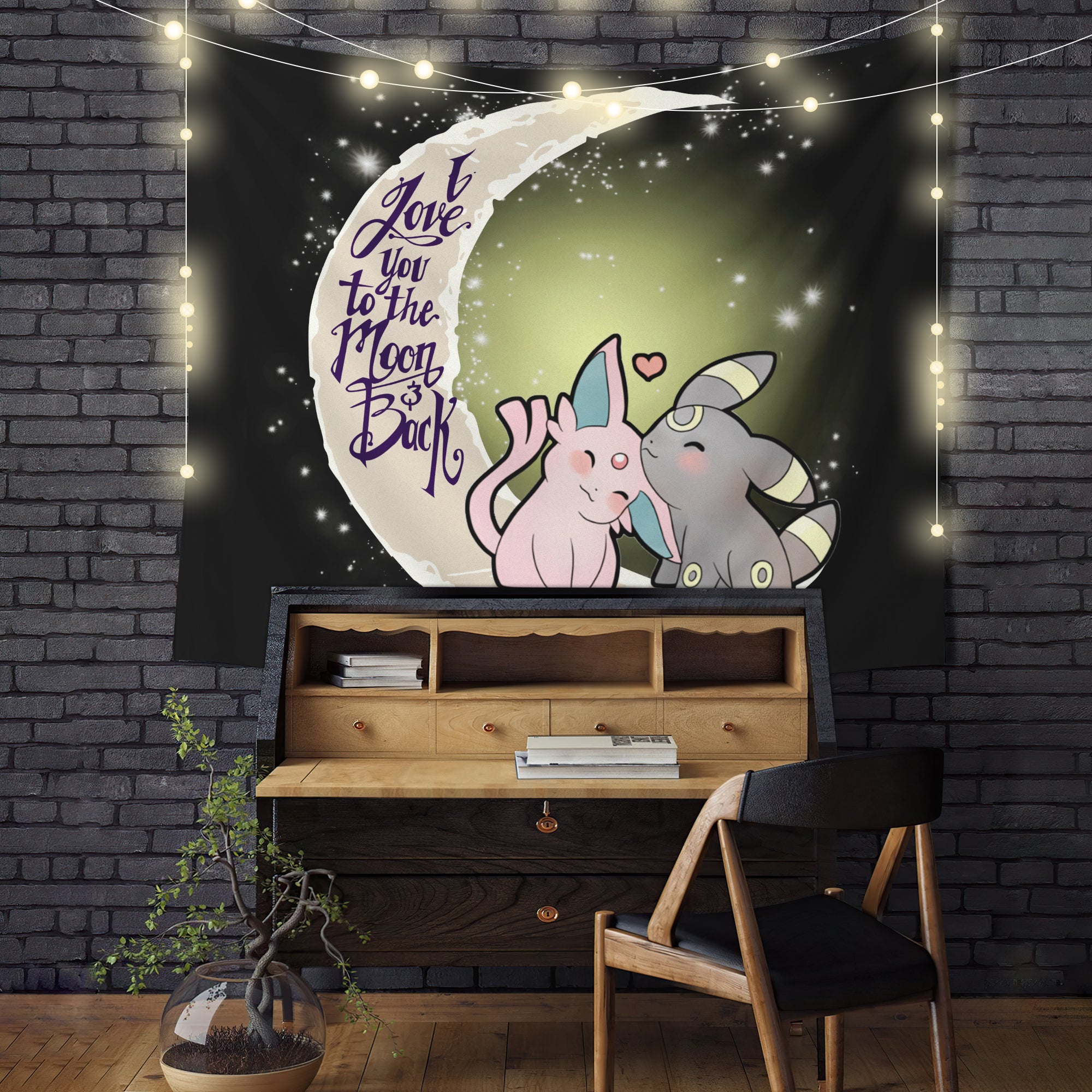 Pokemon Espeon Umbreon Couple Love You To The Moon Tapestry Room Decor