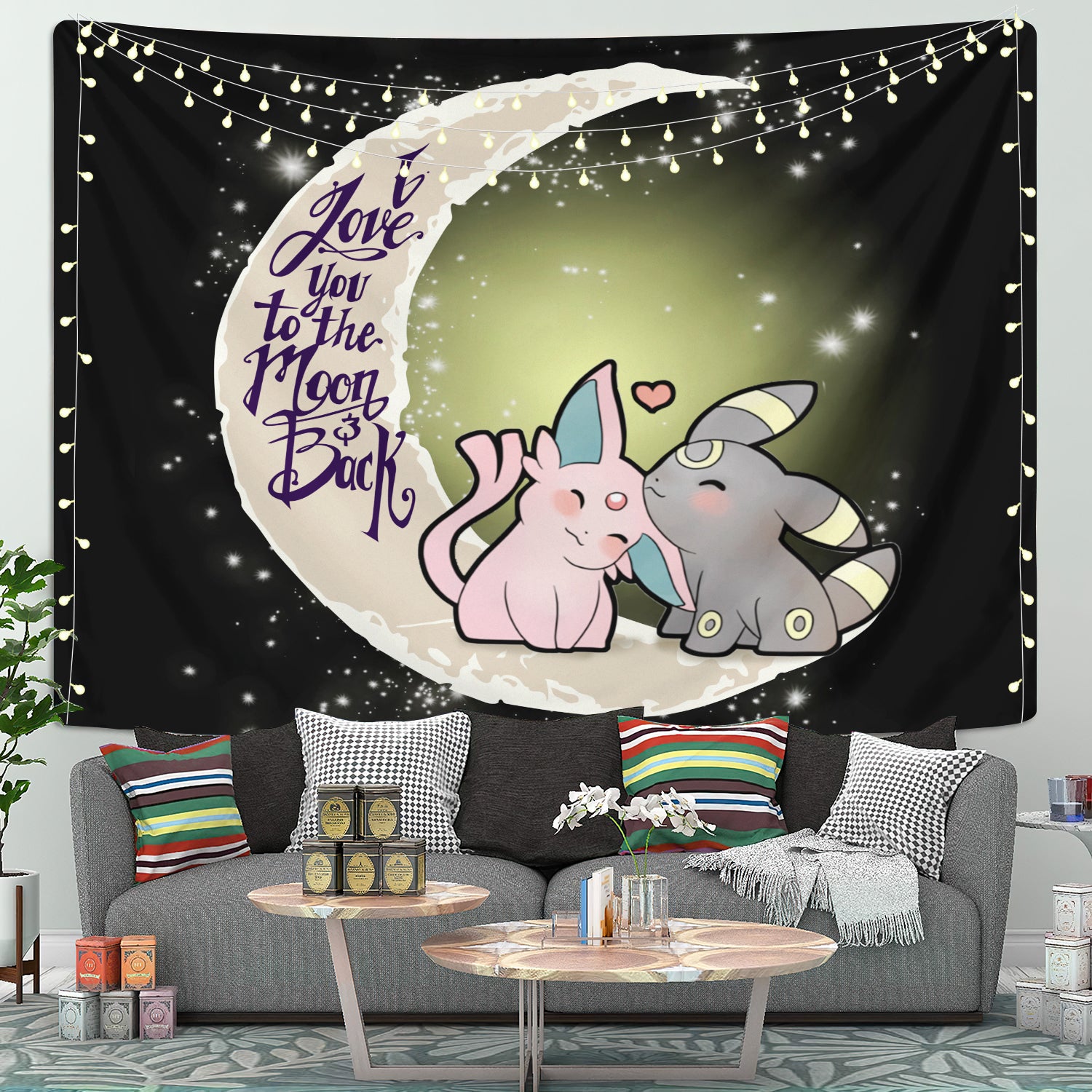 Pokemon Espeon Umbreon Couple Love You To The Moon Tapestry Room Decor