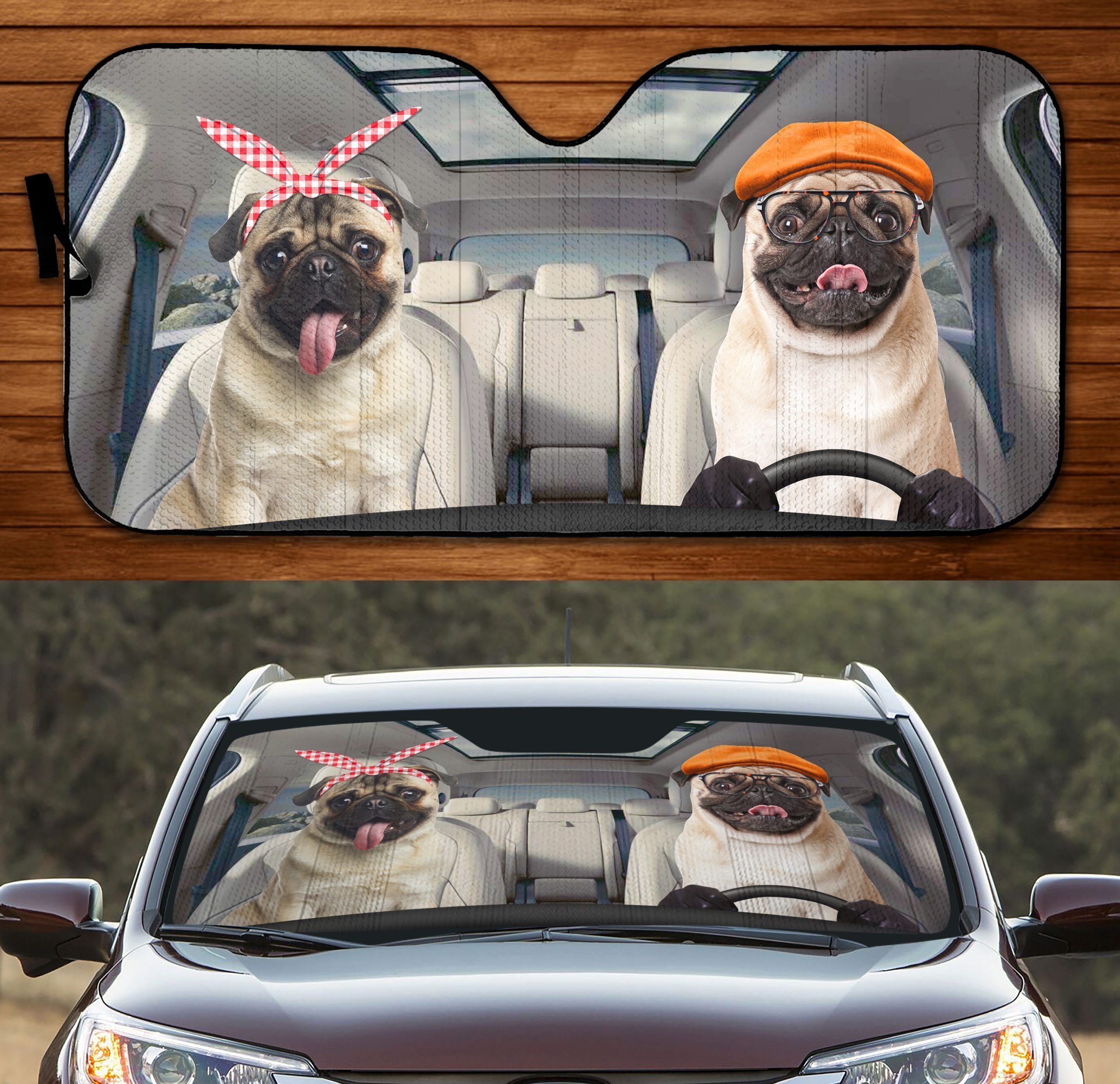 Two Pugs Family Car Windshield Auto Sun Shade Amazing Best Gift Ideas 2021