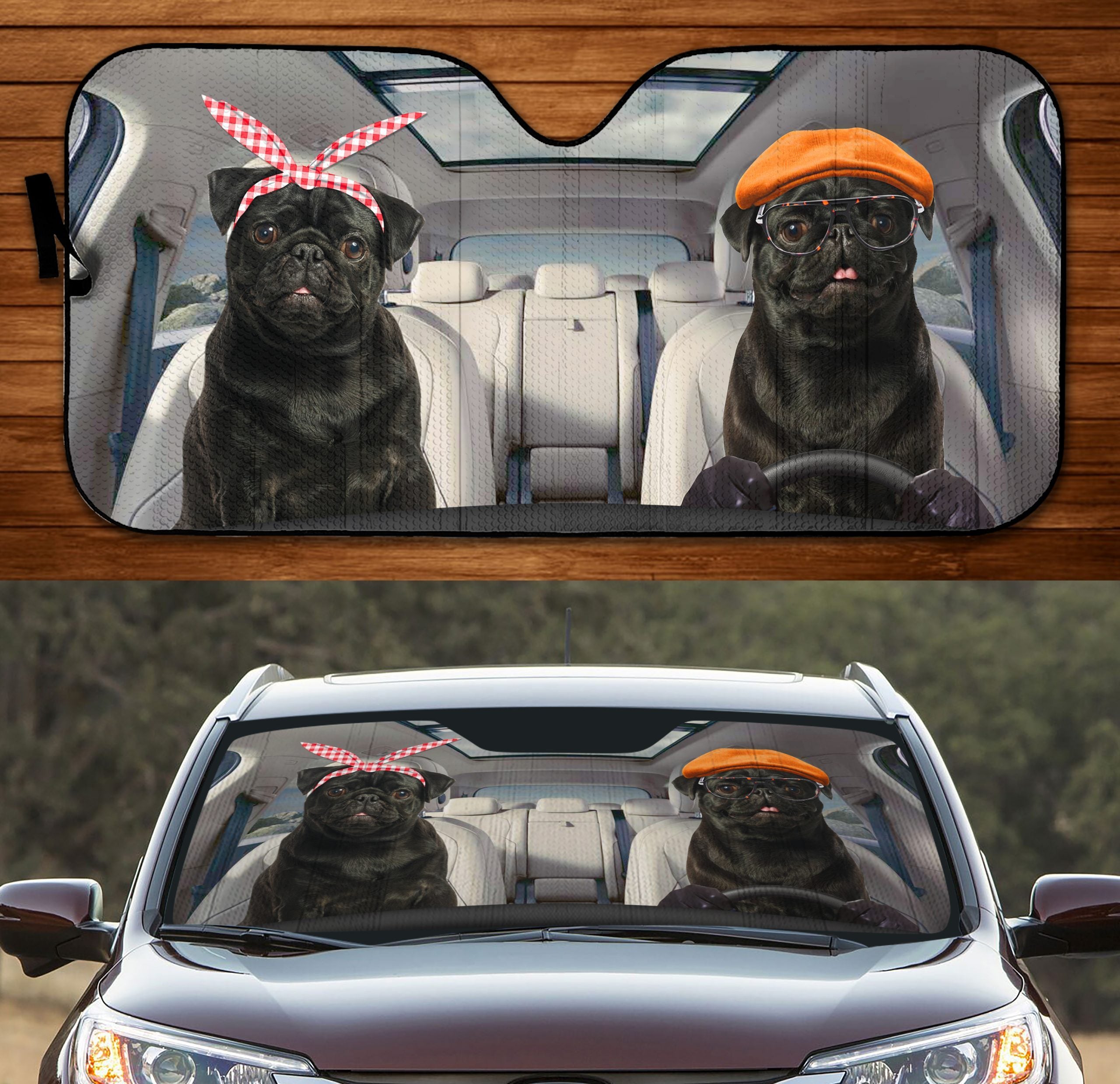 Two Pugs Family Fawn Car Windshield Auto Sun Shade Amazing Best Gift Ideas 2021