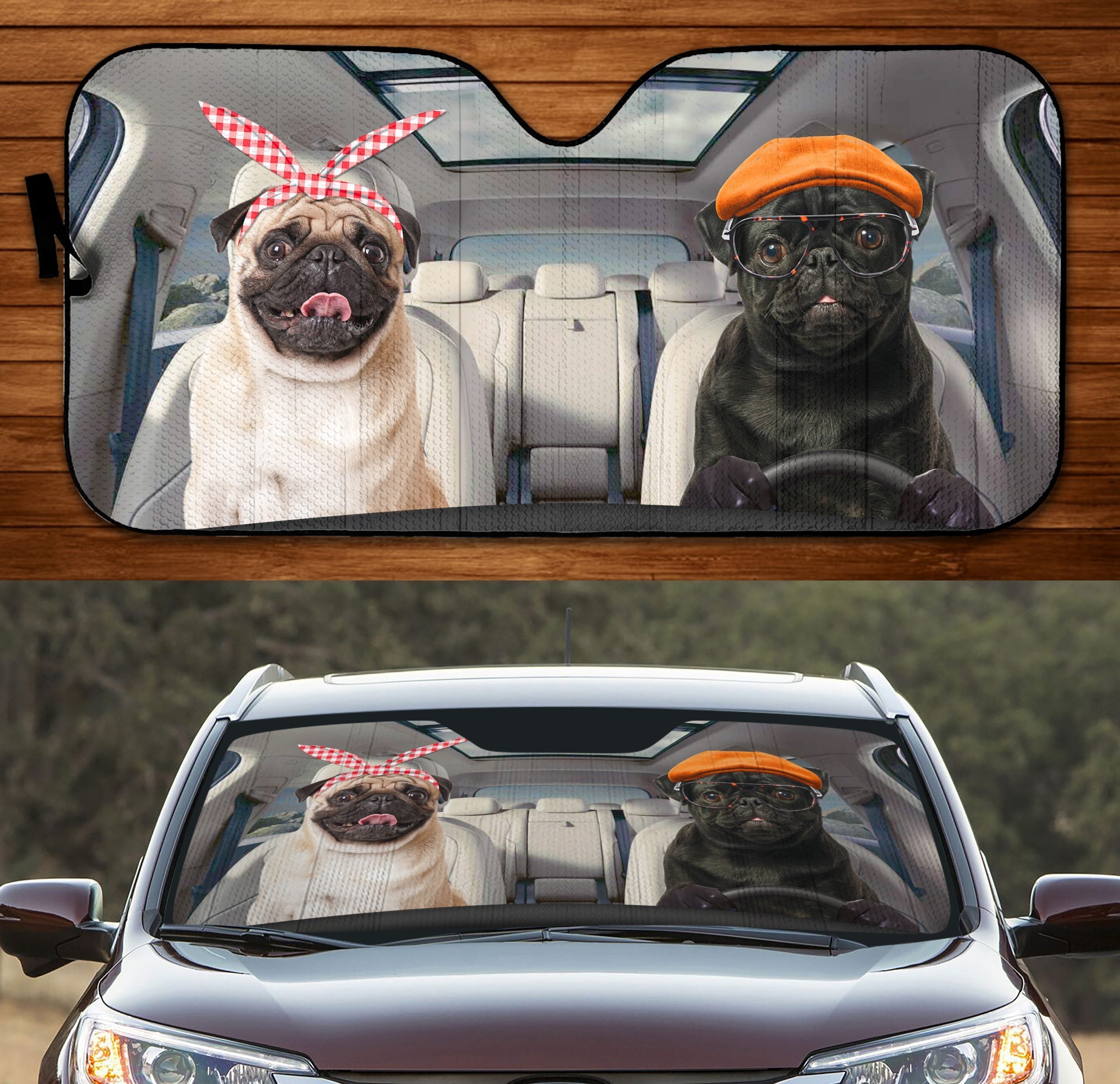 Two Pugs Family Black Fawn Car Windshield Auto Sun Shade Amazing Best Gift Ideas 2021