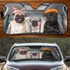 Three Pugs Family Black Fawn Car Windshield Auto Sun Shade Amazing Best Gift Ideas 2021