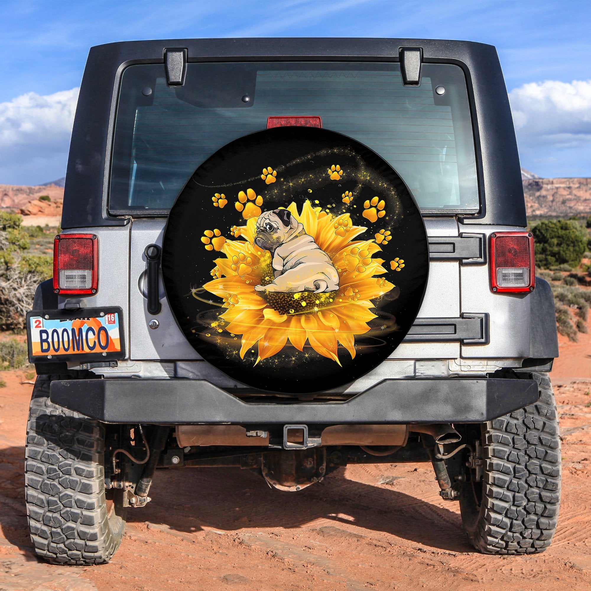 Pug Sunflower Spare Tire Cover Gift For Campers