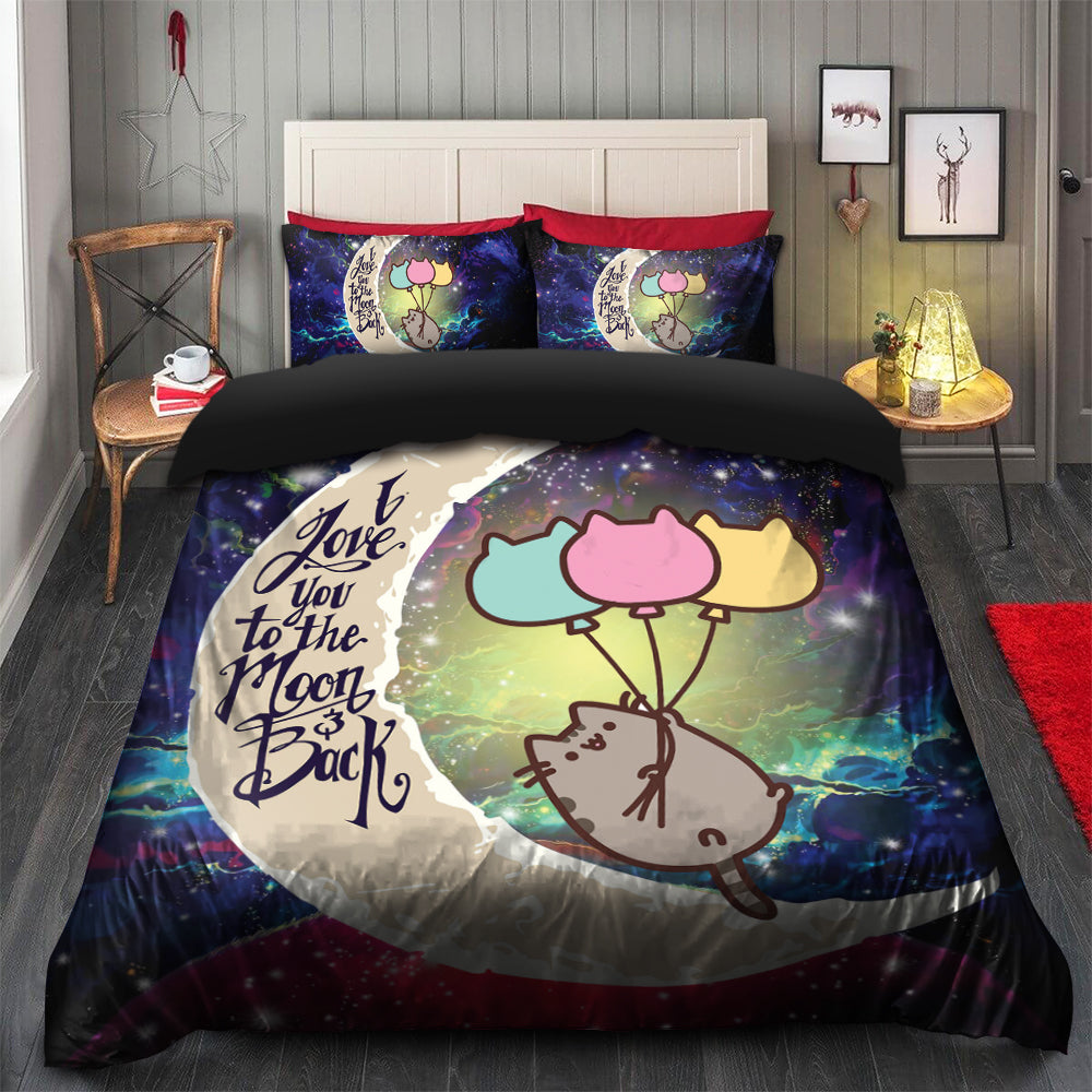 Pusheen Cat Love You To The Moon Galaxy Bedding Set Duvet Cover And 2 Pillowcases