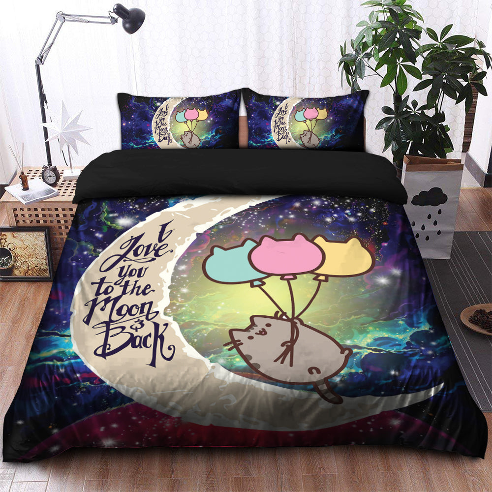 Pusheen Cat Love You To The Moon Galaxy Bedding Set Duvet Cover And 2 Pillowcases