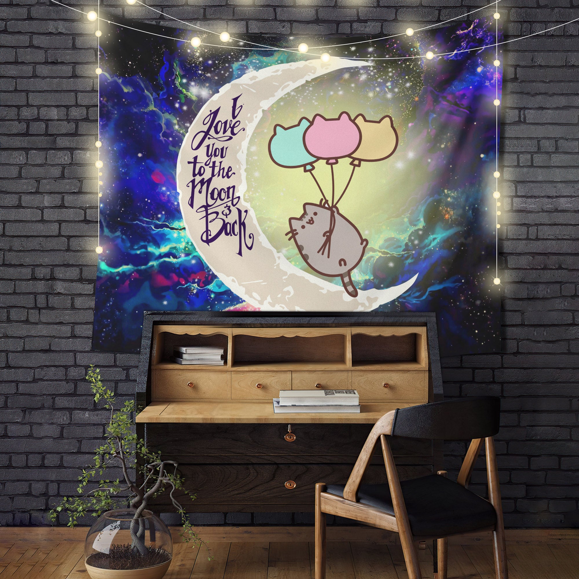 Pusheen Cat Moon And Back Galaxy Tapestry Room Decor