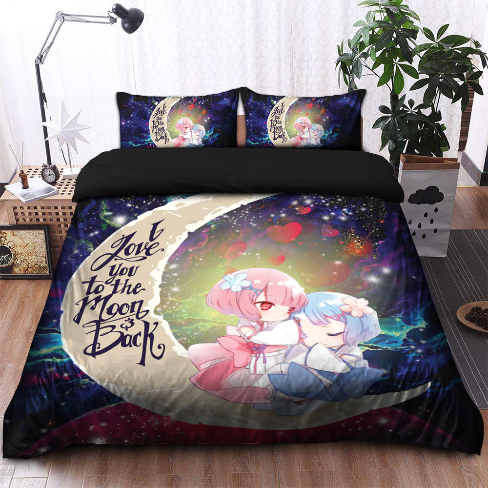 Ram And Rem Re Zero Love You To The Moon Galaxy Bedding Set Duvet Cover And 2 Pillowcases
