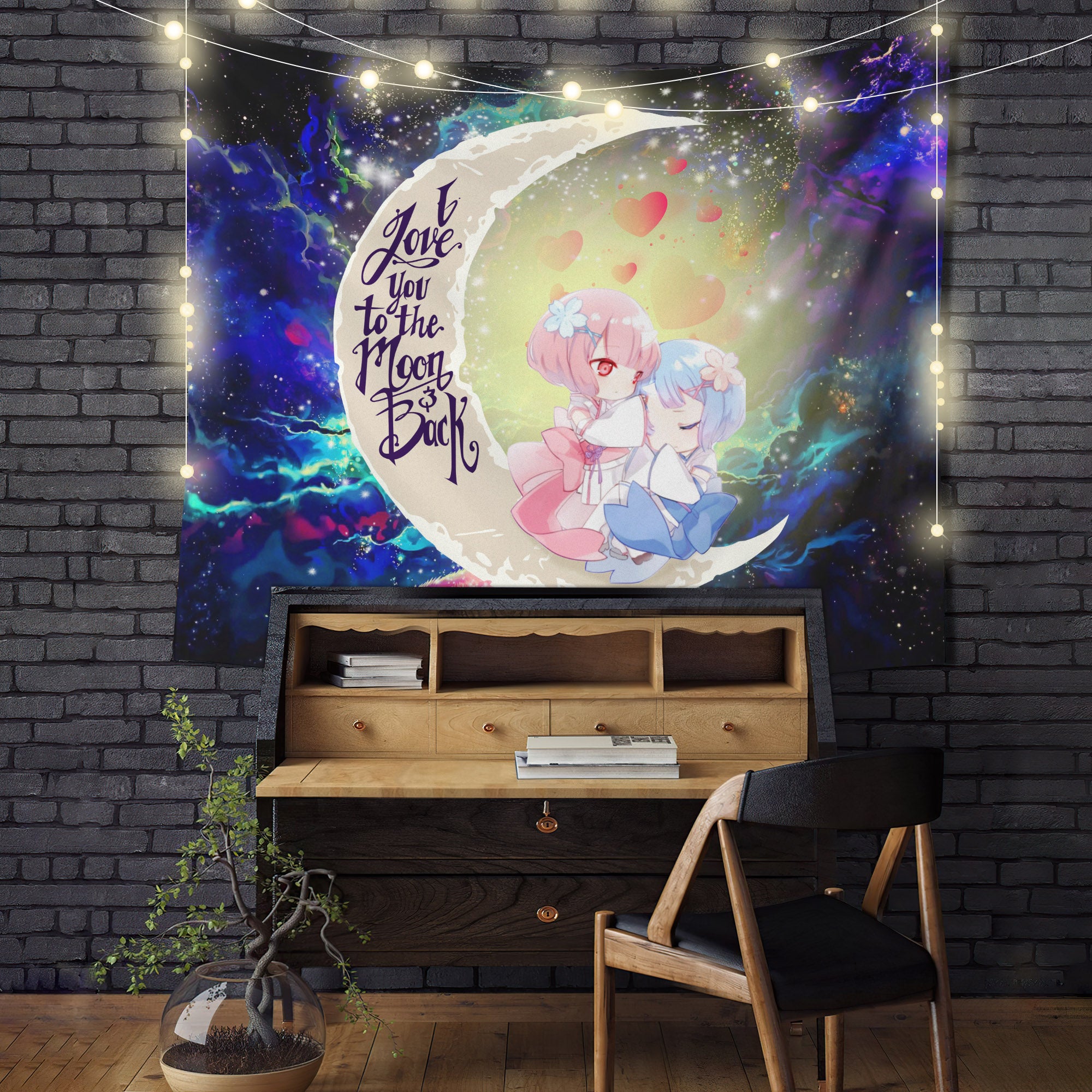 Ram And Rem Rezero Moon And Back Galaxy Tapestry Room Decor
