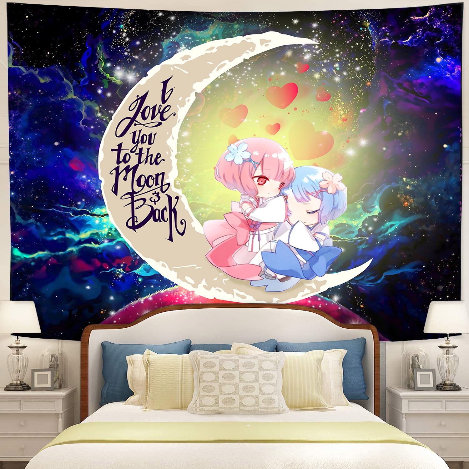 Ram And Rem Rezero Moon And Back Galaxy Tapestry Room Decor