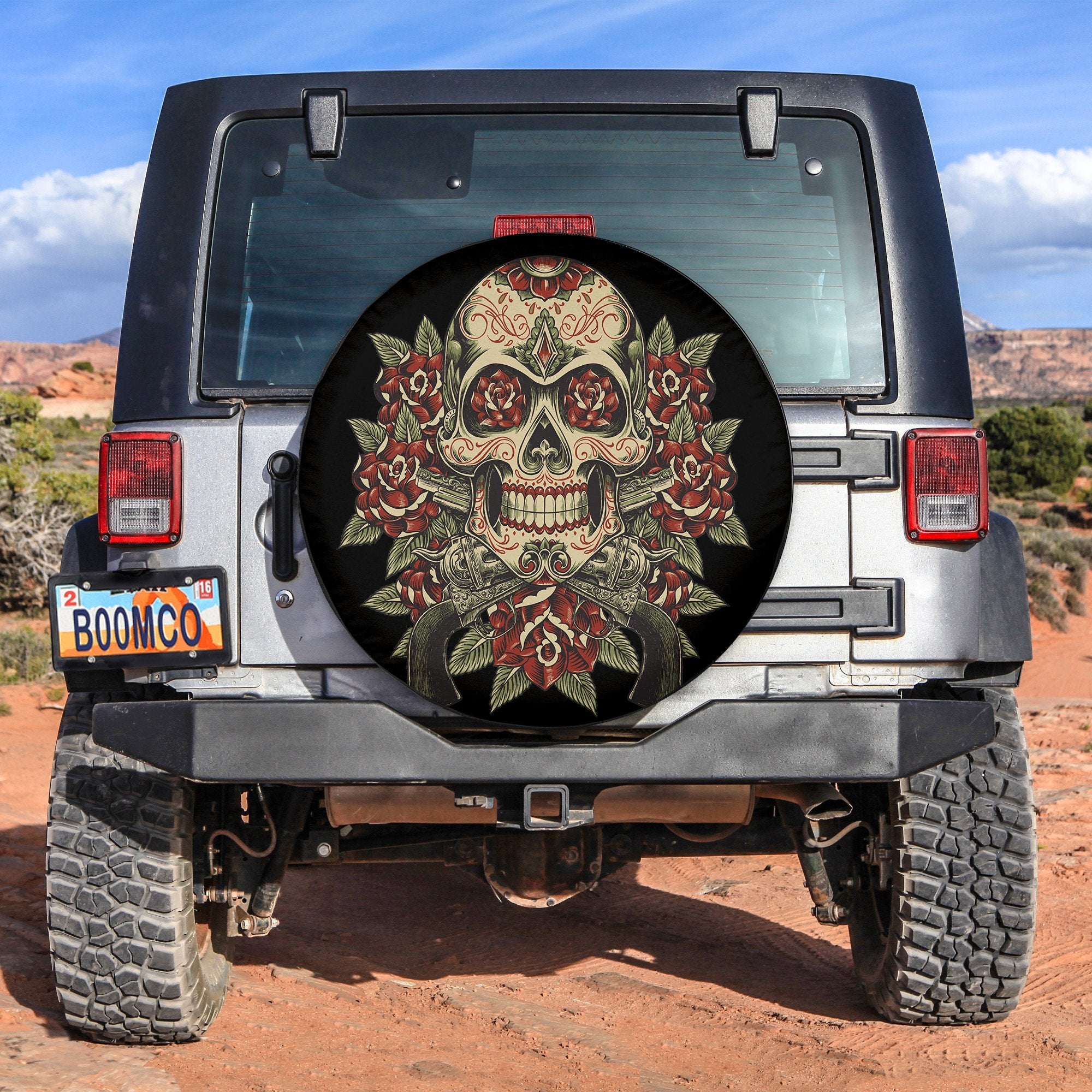 SKULL AND ROSES ART Spare Tire Cover Gift For Campers