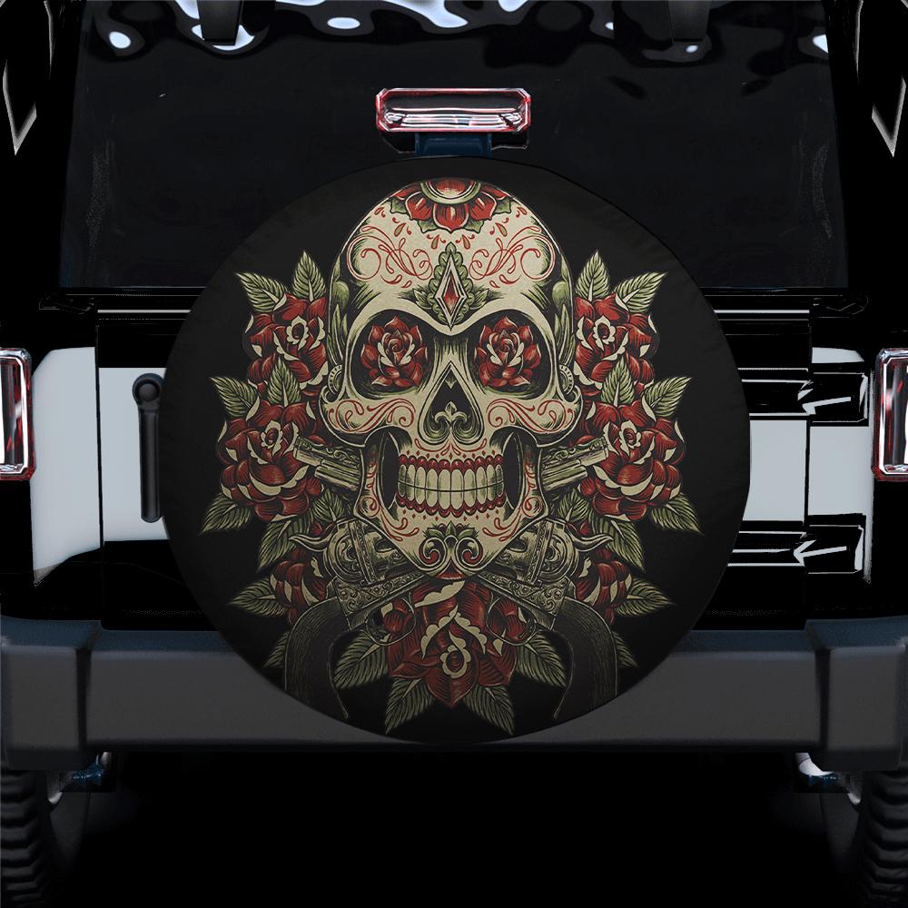 SKULL AND ROSES ART Spare Tire Cover Gift For Campers