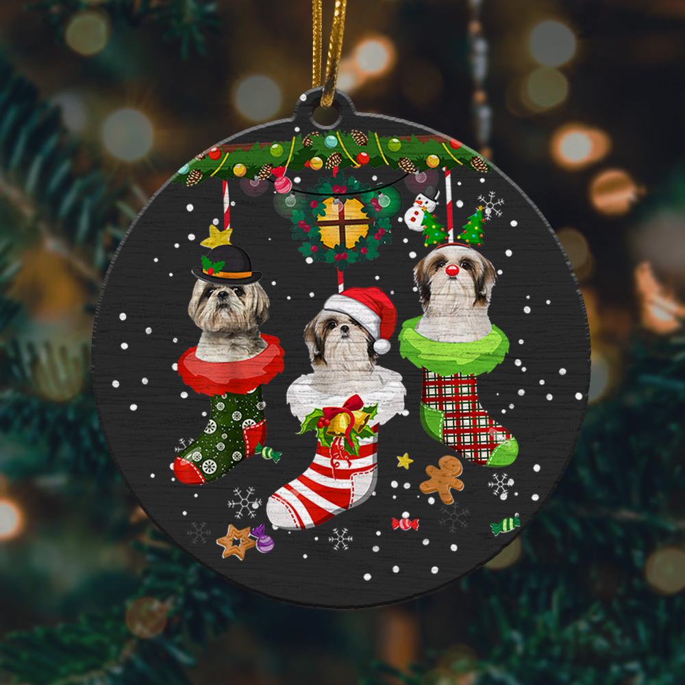 Shih Tzu In Socks Christmas Santa Hat Xmas Lights Dog Lover Christmas Ornament 2022 Amazing Decor Ideas