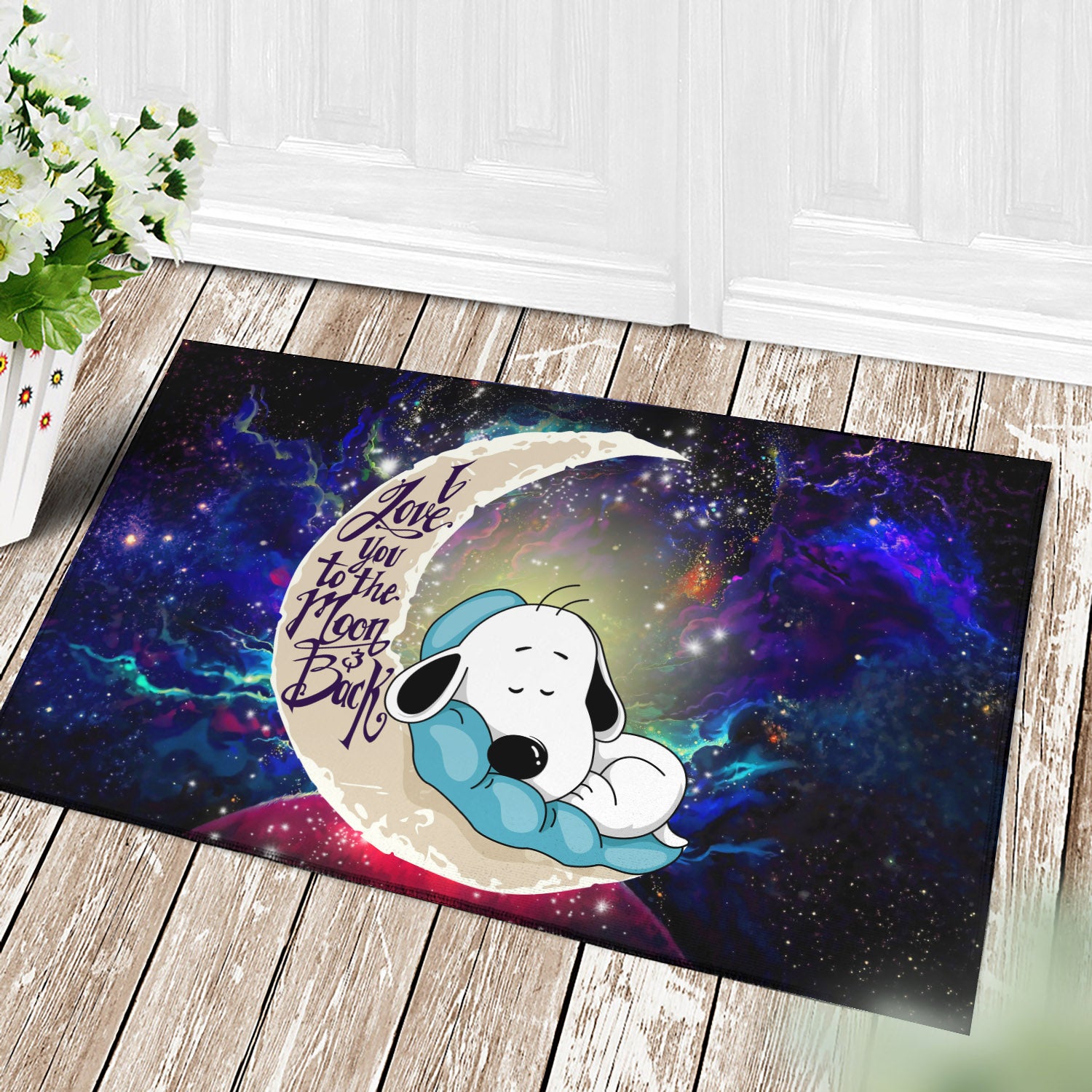 Snoopy Dog Sleep Love You To The Moon Galaxy Back Door Mats Home Decor