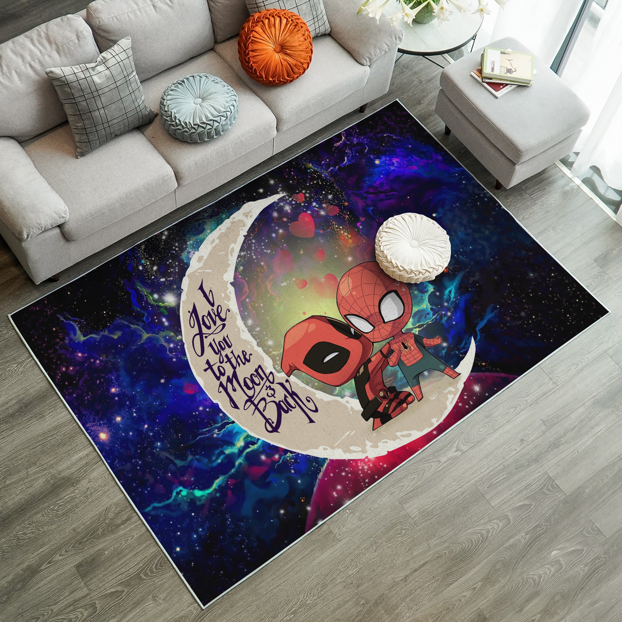 Spiderman And Deadpool Couple Love You To The Moon Galaxy Carpet Rug Home Room Decor