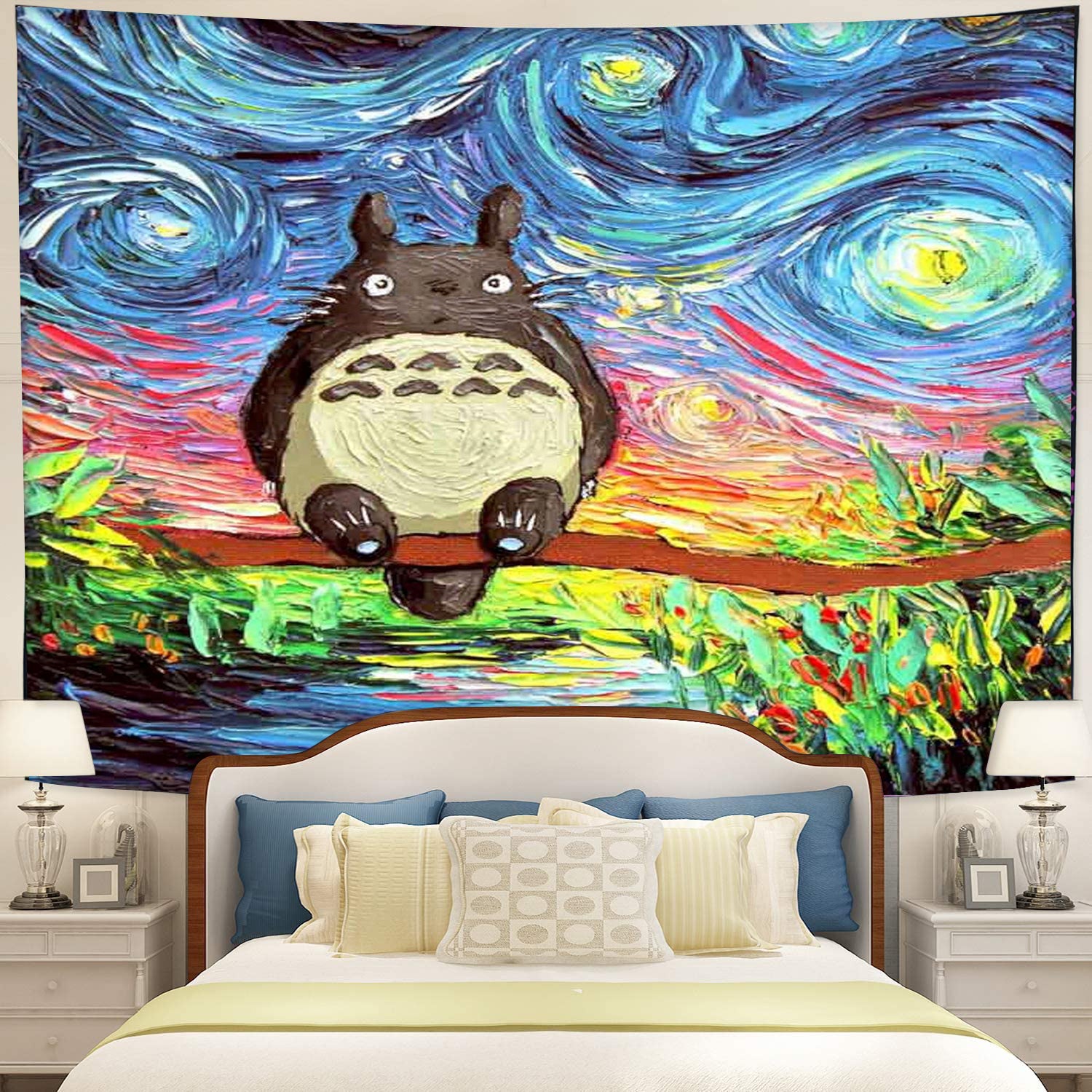 Starry Night Totoro Tapestry Room Decor