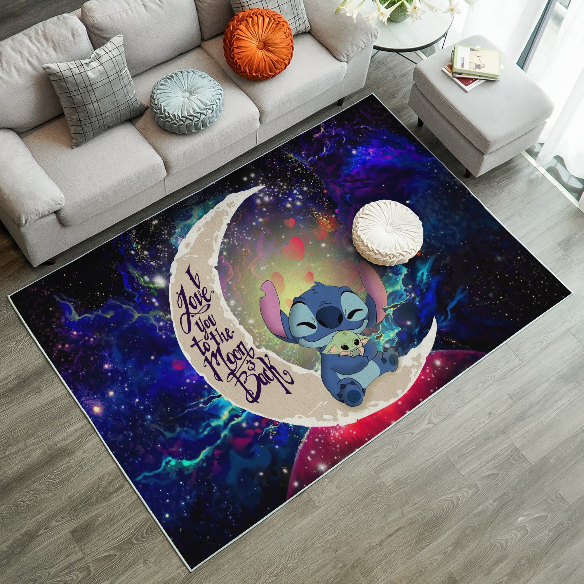Stitch Hold Baby Yoda Love You To The Moon Galaxy Carpet Rug Home Room Decor
