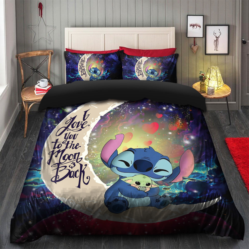 Stitch Hold Baby Yoda Love You To The Moon Galaxy Bedding Set Duvet Cover And 2 Pillowcases
