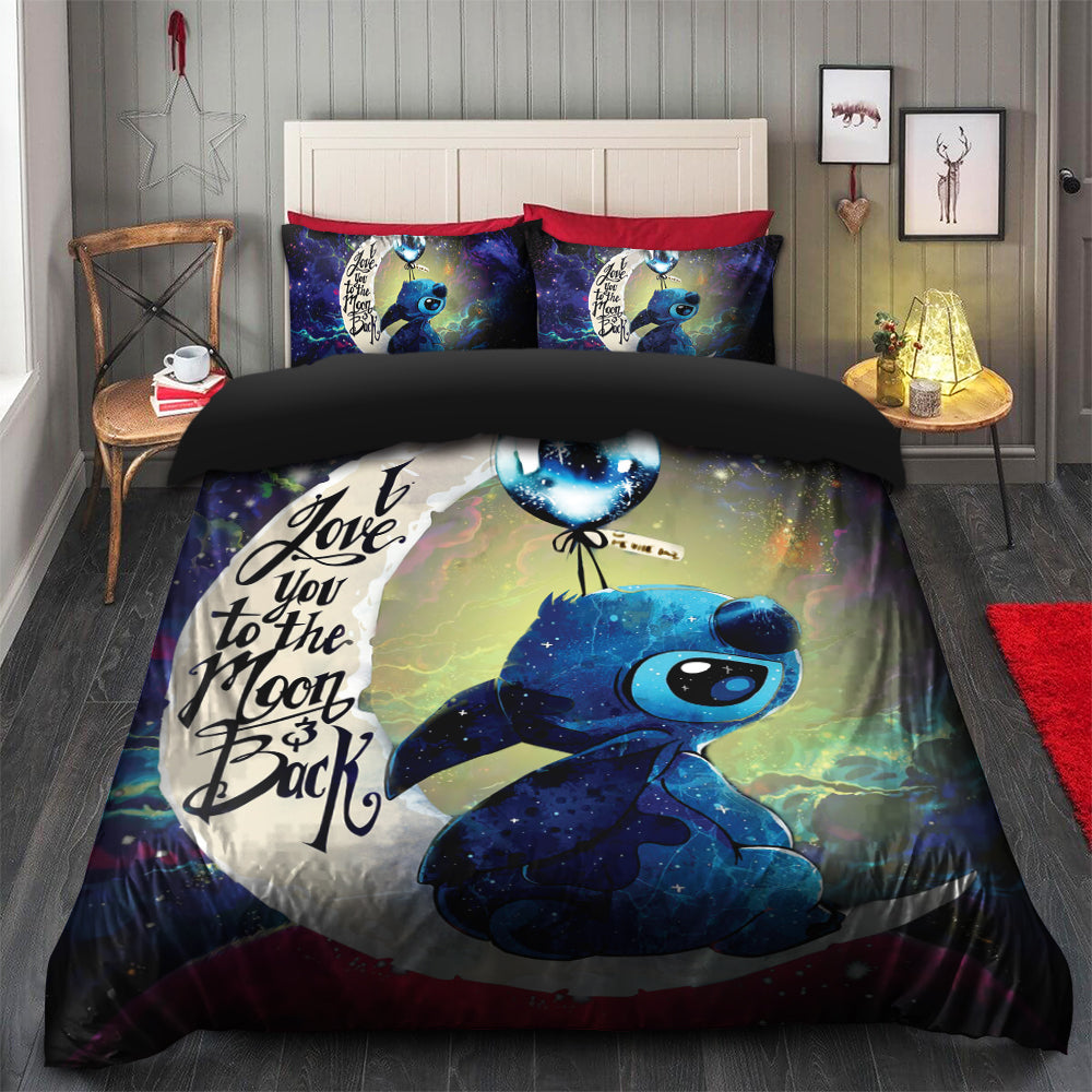 Stitch Love You To The Moon Galaxy Bedding Set Duvet Cover And 2 Pillowcases