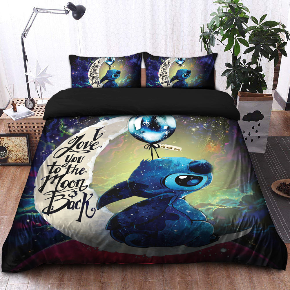 Stitch Love You To The Moon Galaxy Bedding Set Duvet Cover And 2 Pillowcases