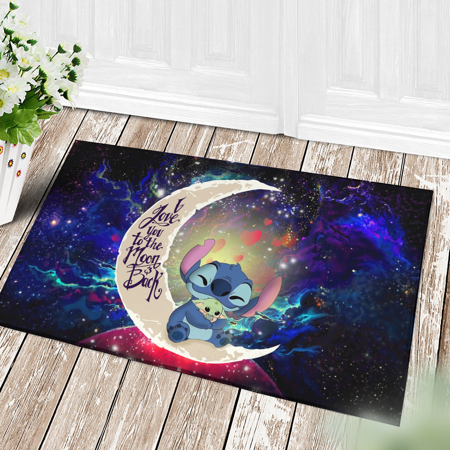 Stitch Hold Baby Yoda Love You To The Moon Galaxy Back Door Mats Home Decor