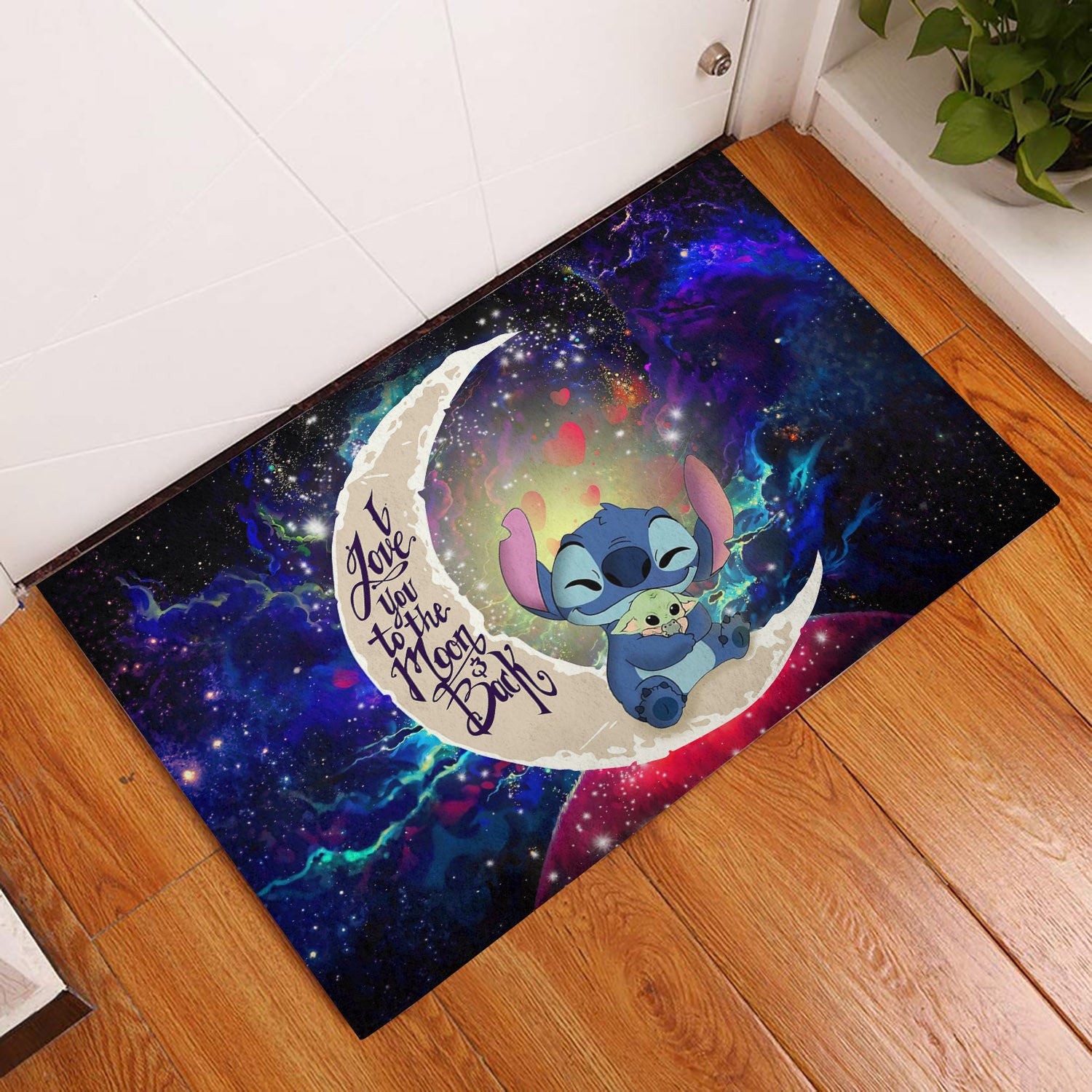 Stitch Hold Baby Yoda Love You To The Moon Galaxy Back Door Mats Home Decor