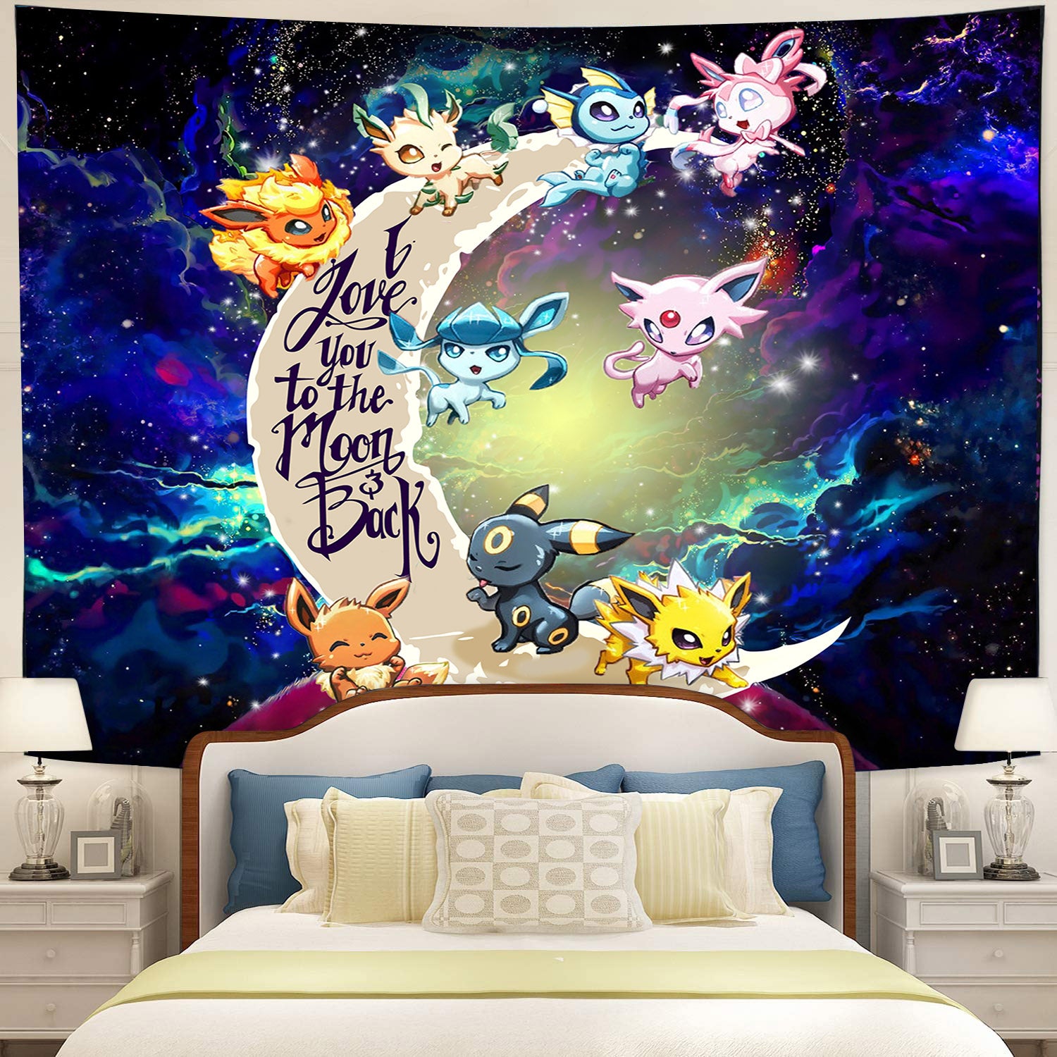 Eevee Evolution Pokemon Moon And Back Galaxy Tapestry Room Decor