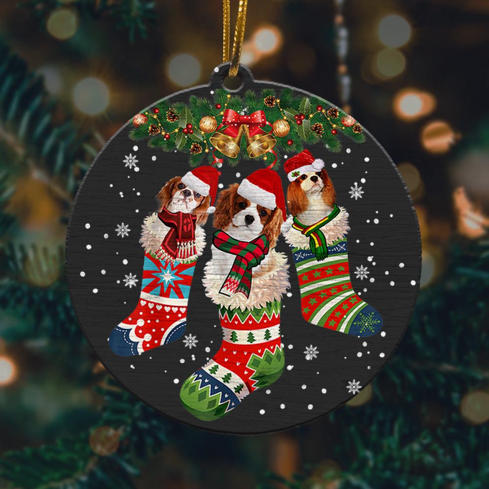 Three Cavalier King Charles Spanielin Sock Christmas Ornament 2022 Amazing Decor Ideas