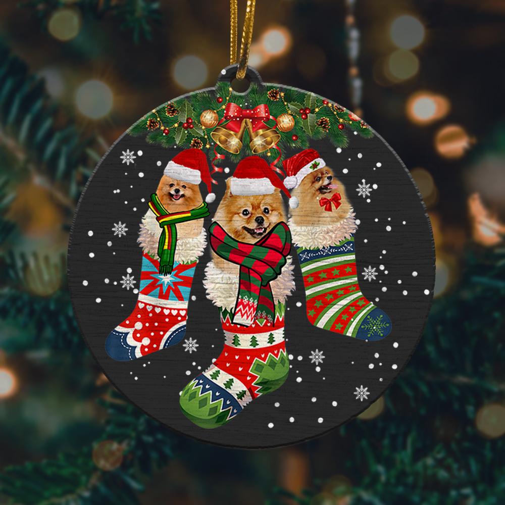 Three Pomeranian In Sock Christmas Santa Christmas Ornament 2022 Amazing Decor Ideas