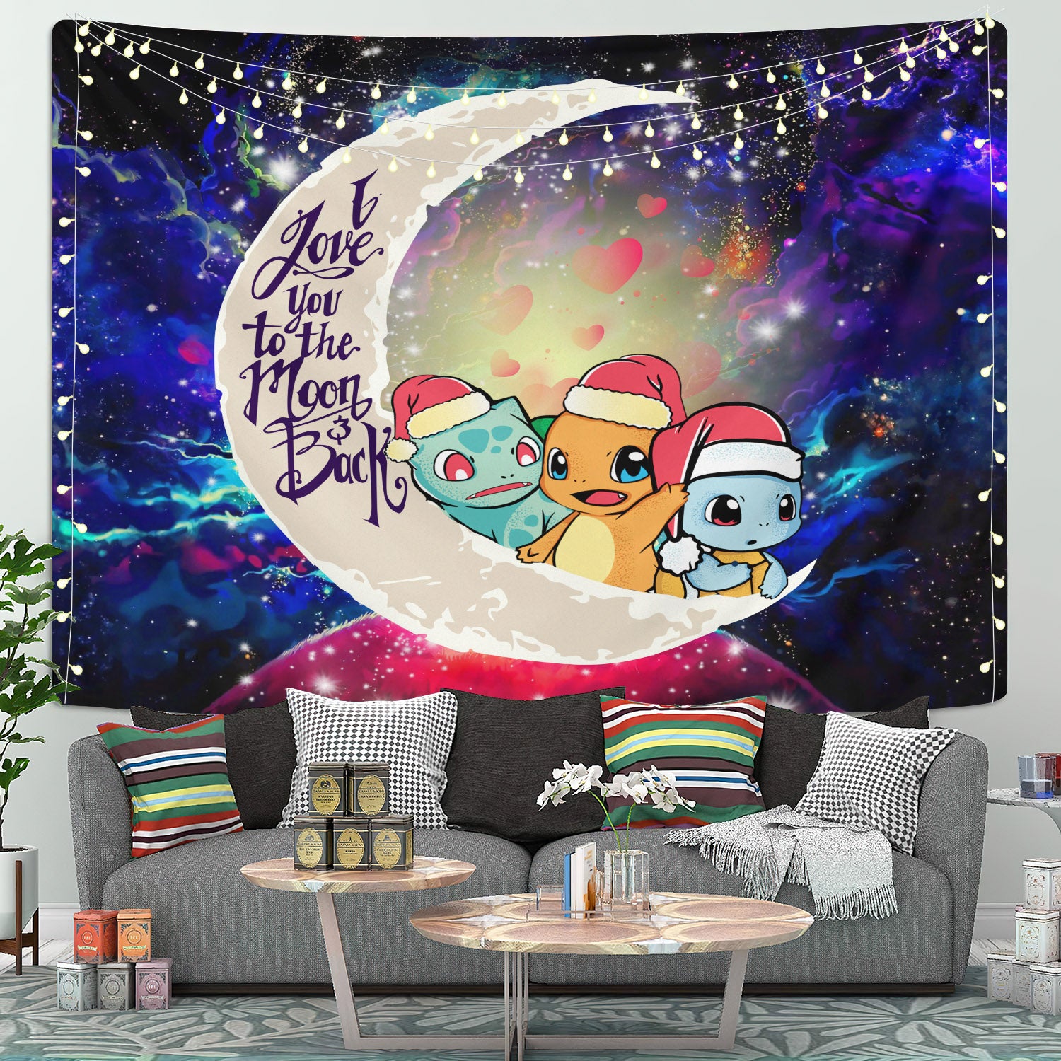 Pokemon Friends Gen 1 Moon And Back Galaxy Tapestry Room Decor