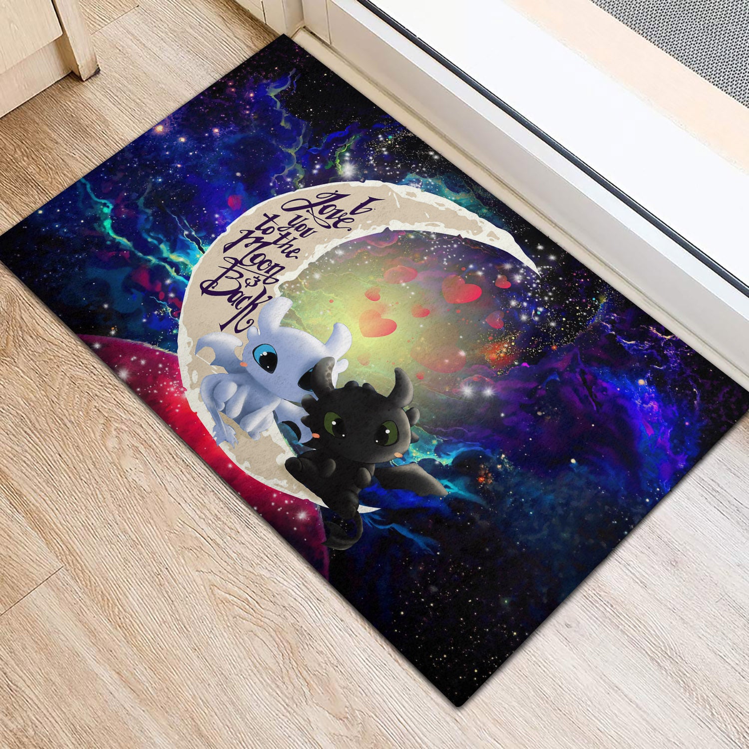 Toothless Light Fury Night Fury Love You To The Moon Galaxy Back Door Mats Home Decor