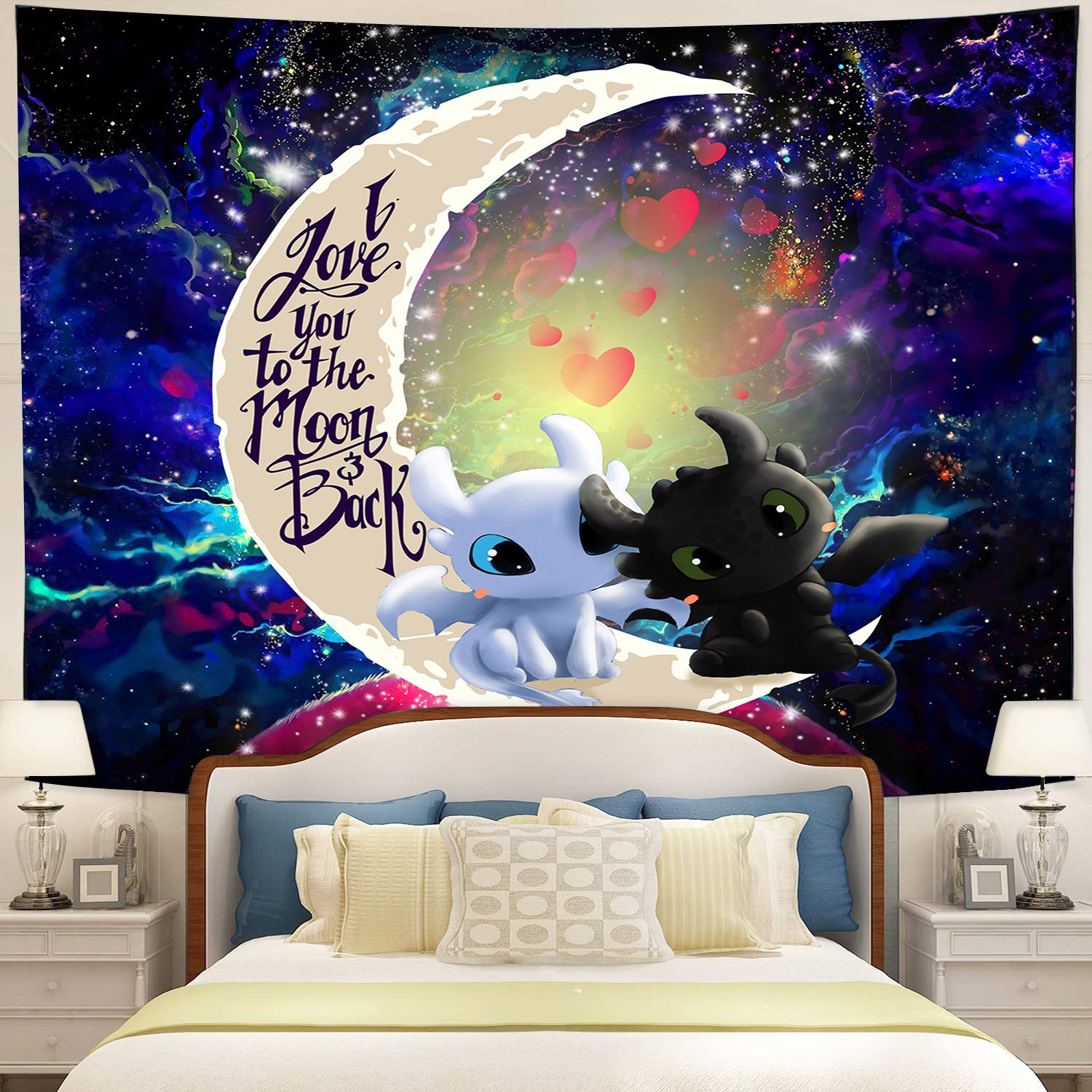 Toothless Light Fury Night Fury Moon And Back Galaxy Tapestry Room Decor