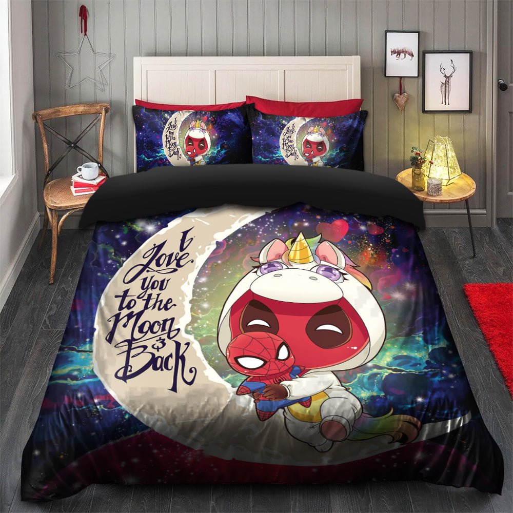Unicorn Deadpool And Spiderman Avenger Love You To The Moon Galaxy Bedding Set Duvet Cover And 2 Pillowcases