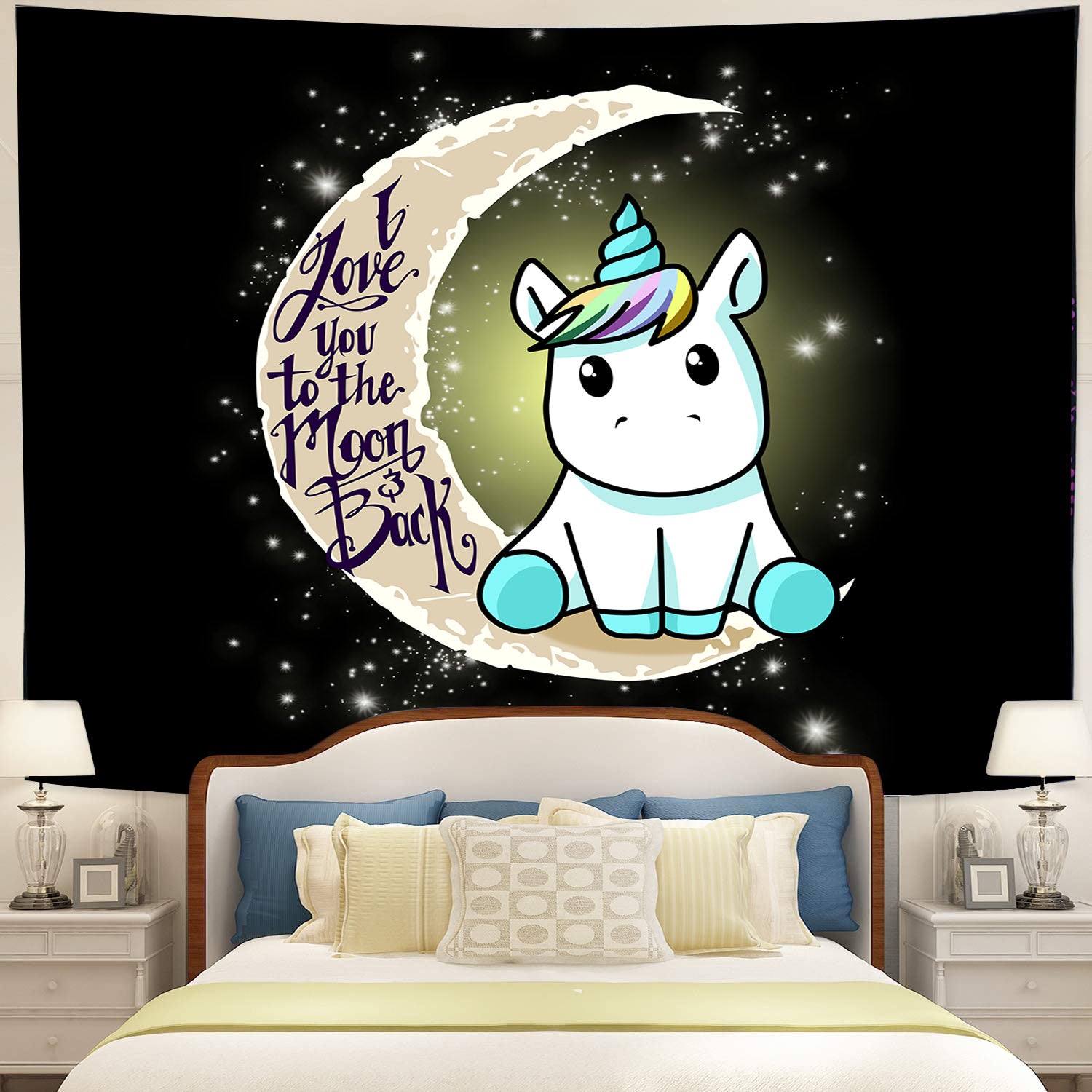 Unicorn Love You To The Moon Tapestry Room Decor