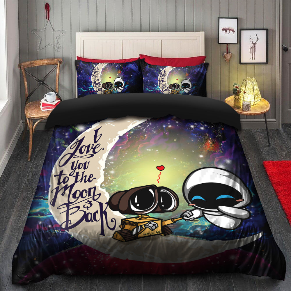 Wall-E Couple Love You To The Moon Galaxy Bedding Set Duvet Cover And 2 Pillowcases