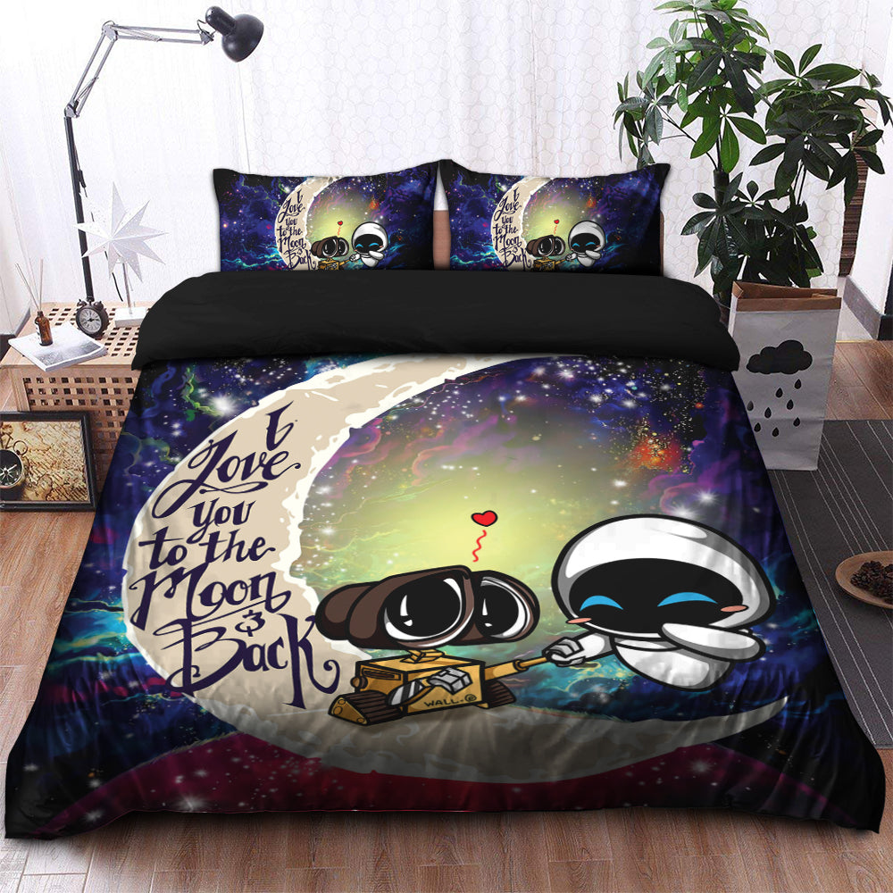 Wall-E Couple Love You To The Moon Galaxy Bedding Set Duvet Cover And 2 Pillowcases