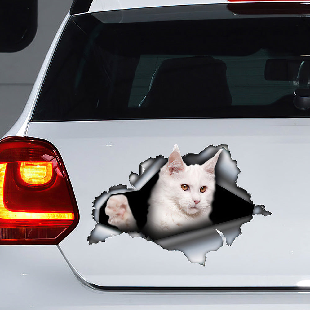 Best White Maine Coon Car 3D Stickers Decal Car Accessories Car Decoration Amazing Gift Idea