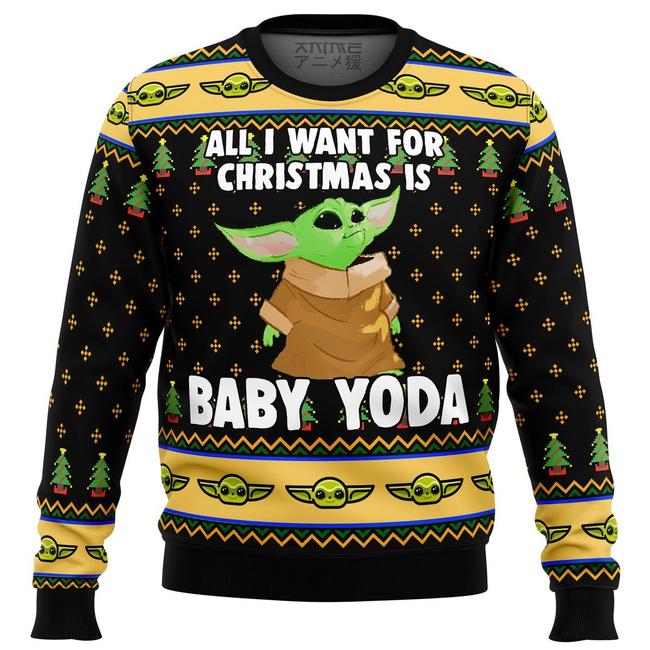 Baby Yoda All I Want Mandalorion Star Wars Premium Ugly Christmas Sweater Amazing Gift Idea Thanksgiving Gift