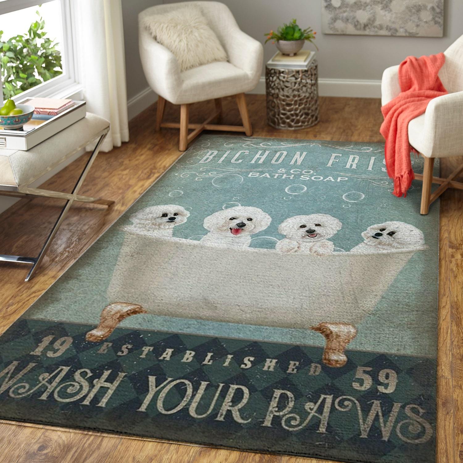 Bichon Frise Dog Area Rug Home Decor Bedroom Living Room Decor