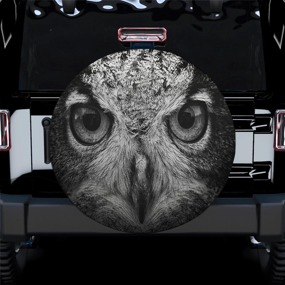 Black And Gray Owl Spare Tire Cover Gift For Campers