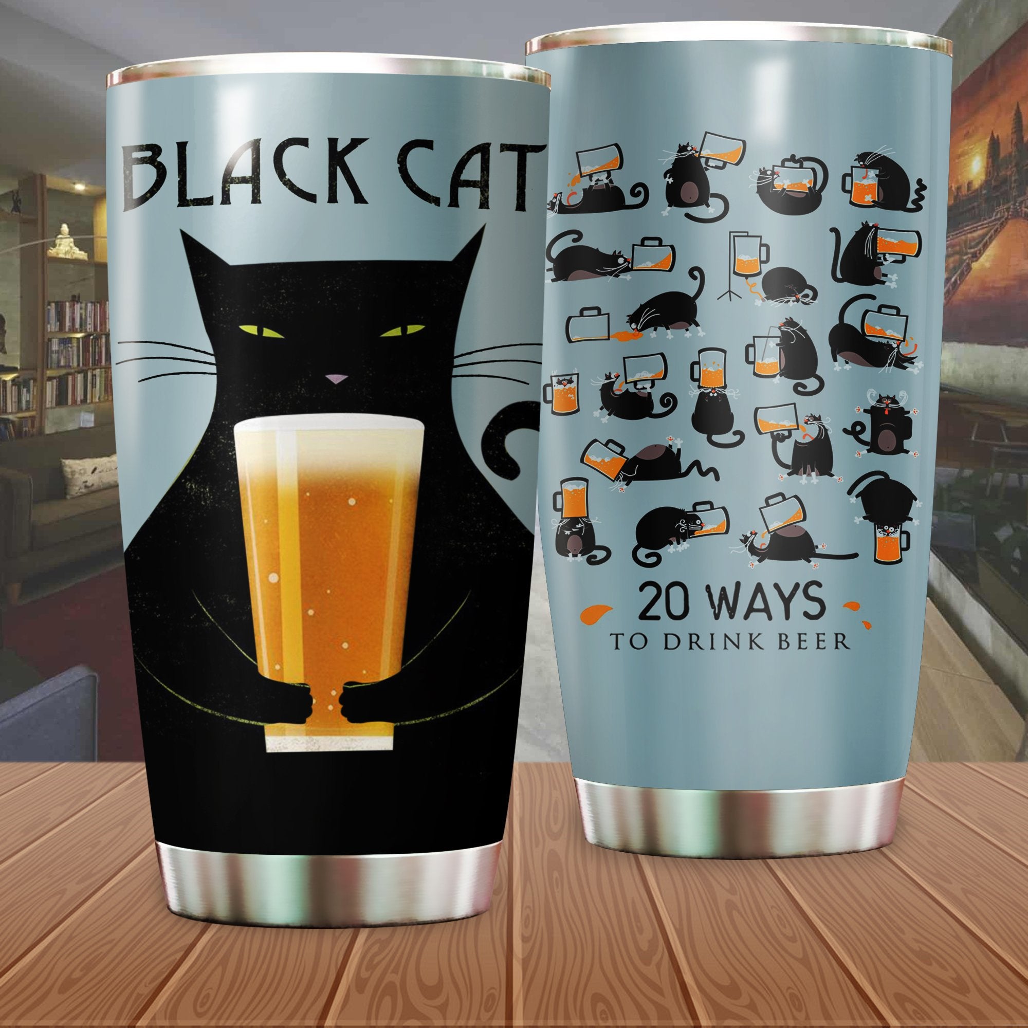 Black Cat With Beer Camping Camfire Tumbler 2021