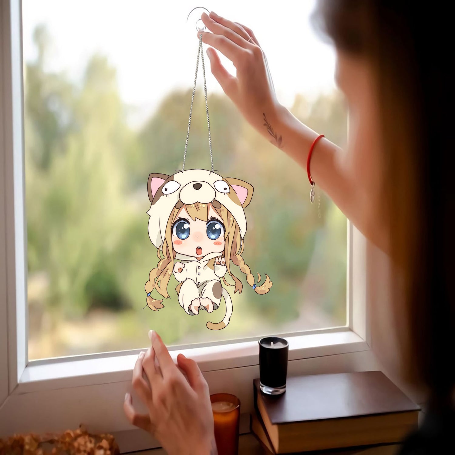 Blonde Haired Girl Anime Window Mica Decor Home Decoration