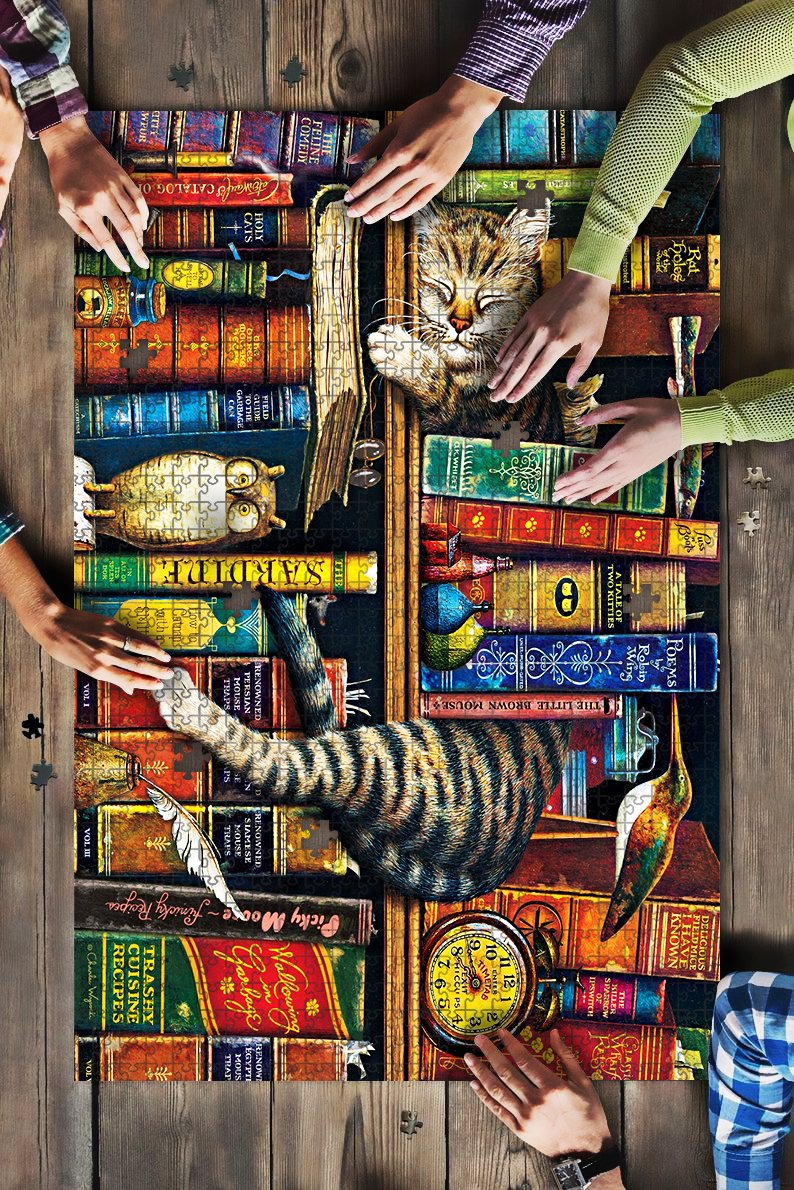 Cat Sleep With Books Jigsaw Puzzle