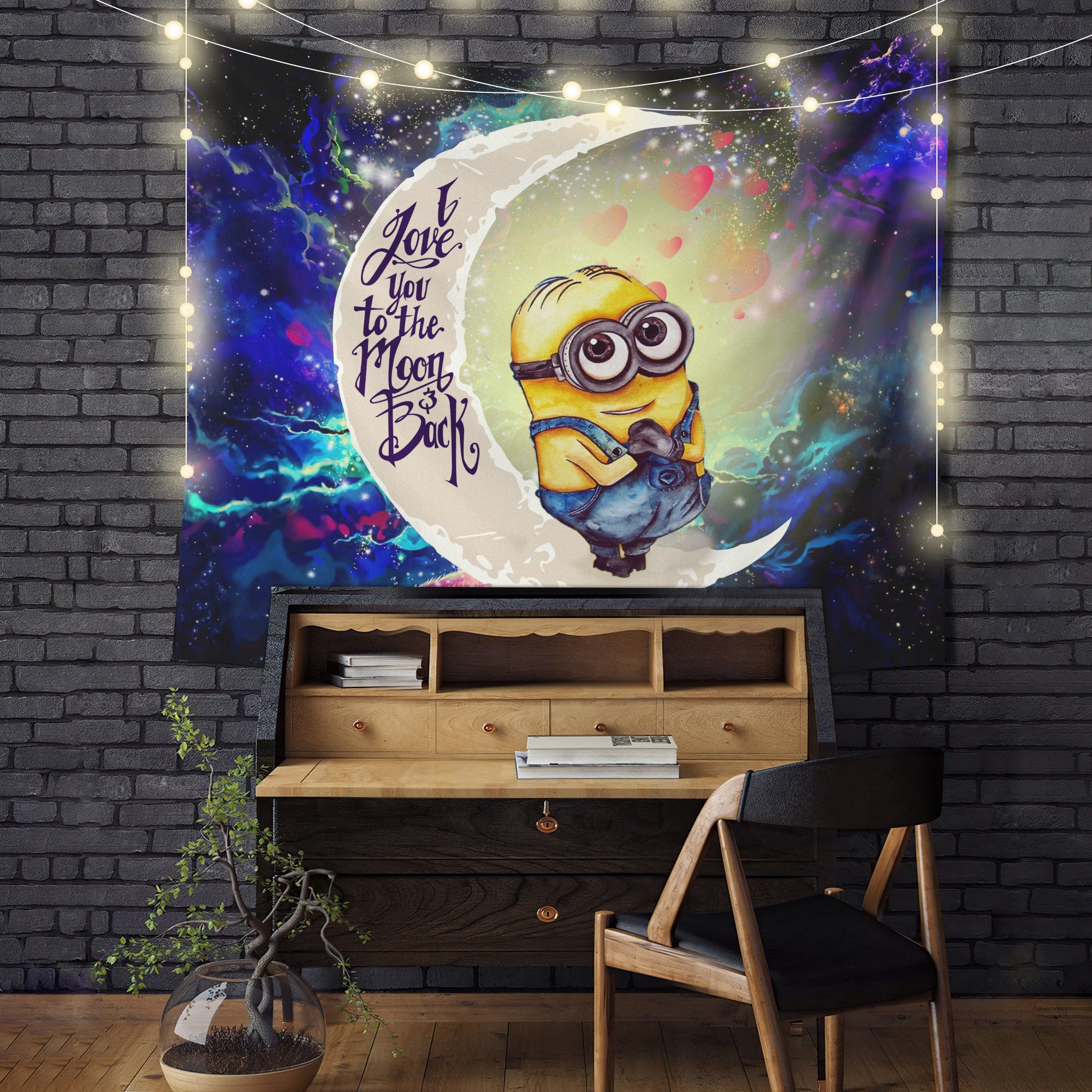 Cute Minions Despicable Me Moon And Back Galaxy Tapestry Room Decor