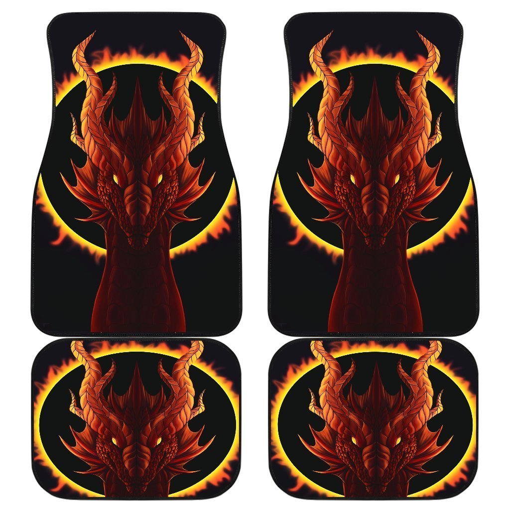 Dragon Head Fire Drake In Black Theme Car Floor Mats