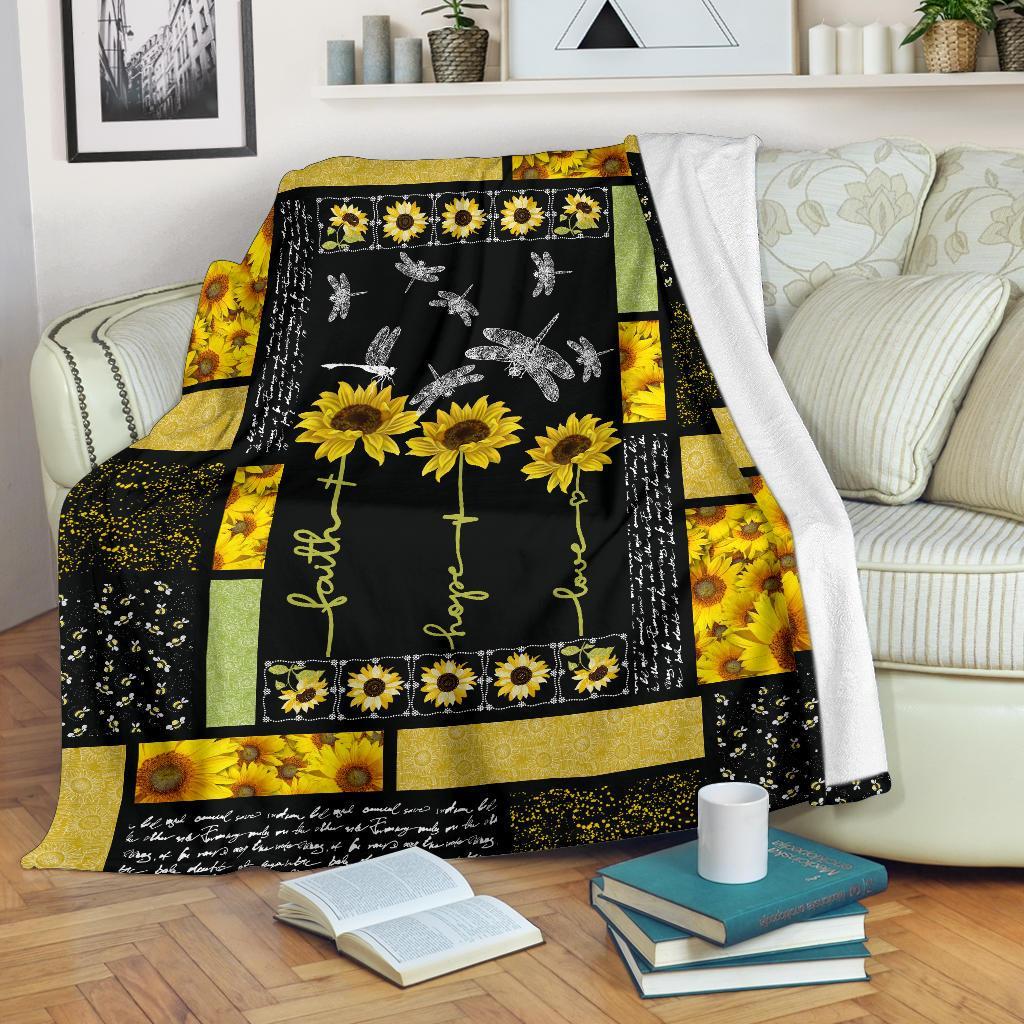 Dragonfly Sunflower Premium Blanket